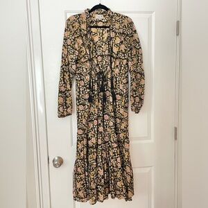Mille Astrid Black Floral Block print Midi dress XL